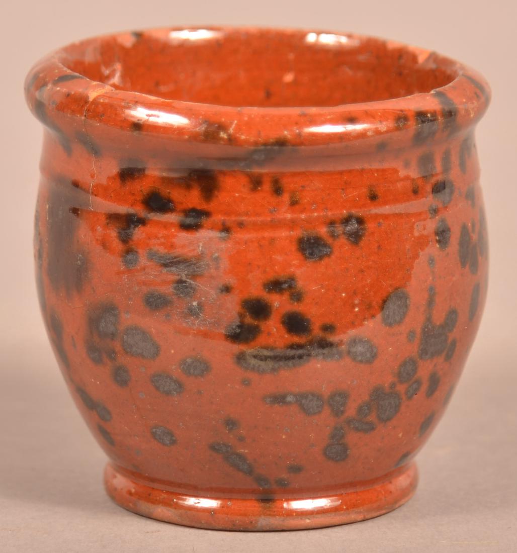 PA Miniature Mottle Glazed Redware Crock. (1 of 2)