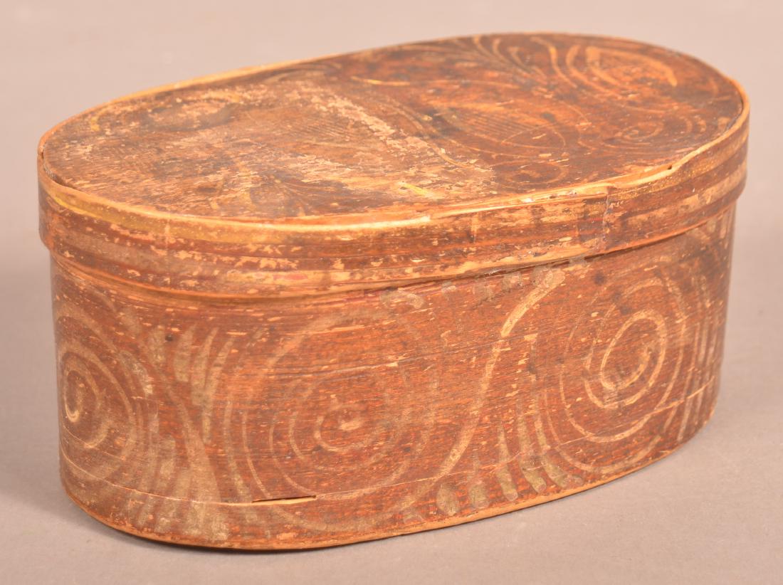 Antique Paint Decorated Bentwood Ribbon Box. (1 of 6)
