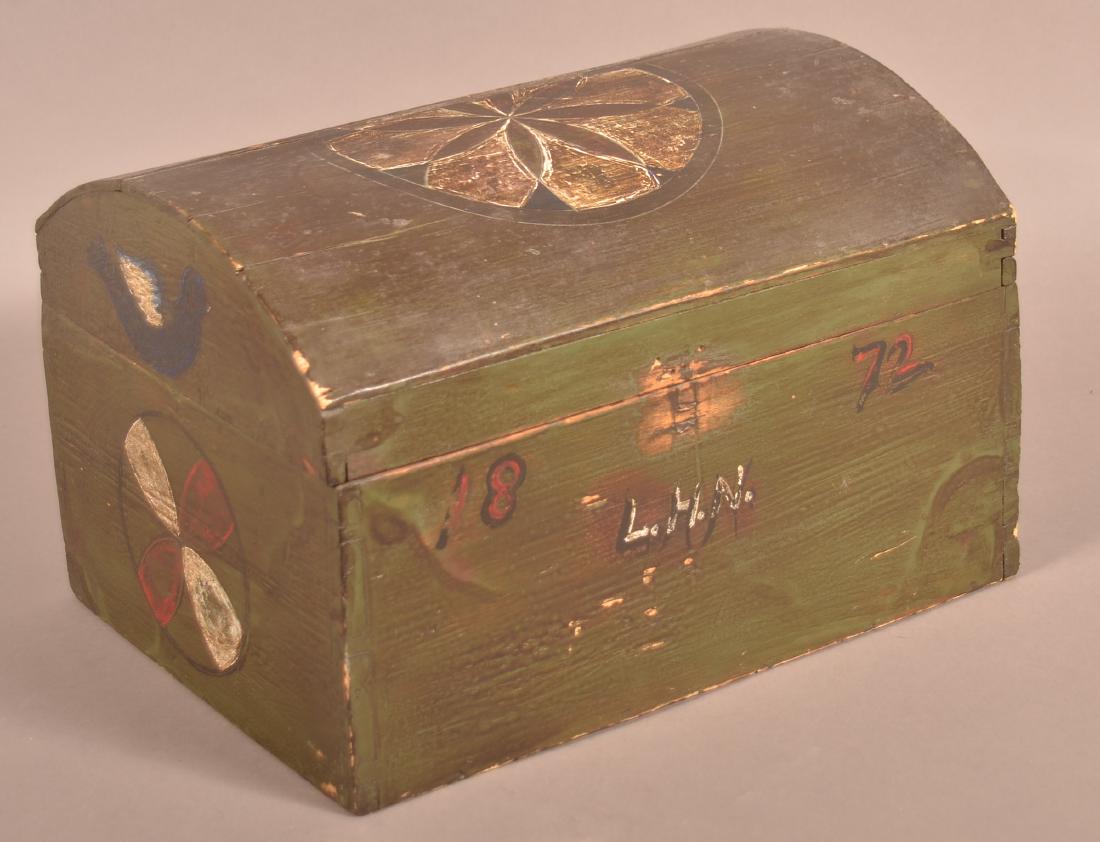 Painted Softwood Dome Top Trunk Dated 1872. (1 of 3)