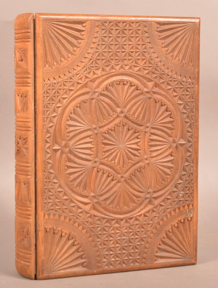19th Century Chip Carved Book Form Bible Box. (1 of 4)