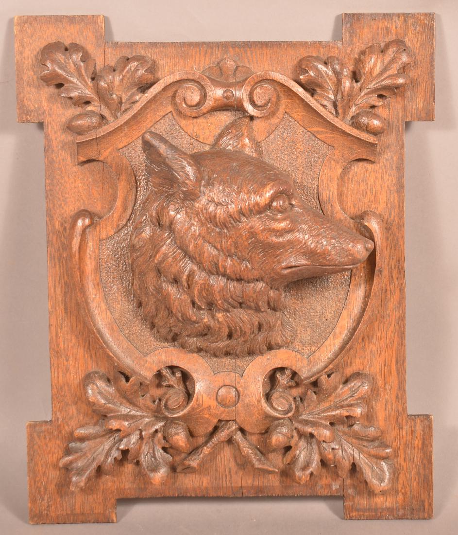 Antique Carved Fox Head Oak Wall Plaque. (1 of 2)