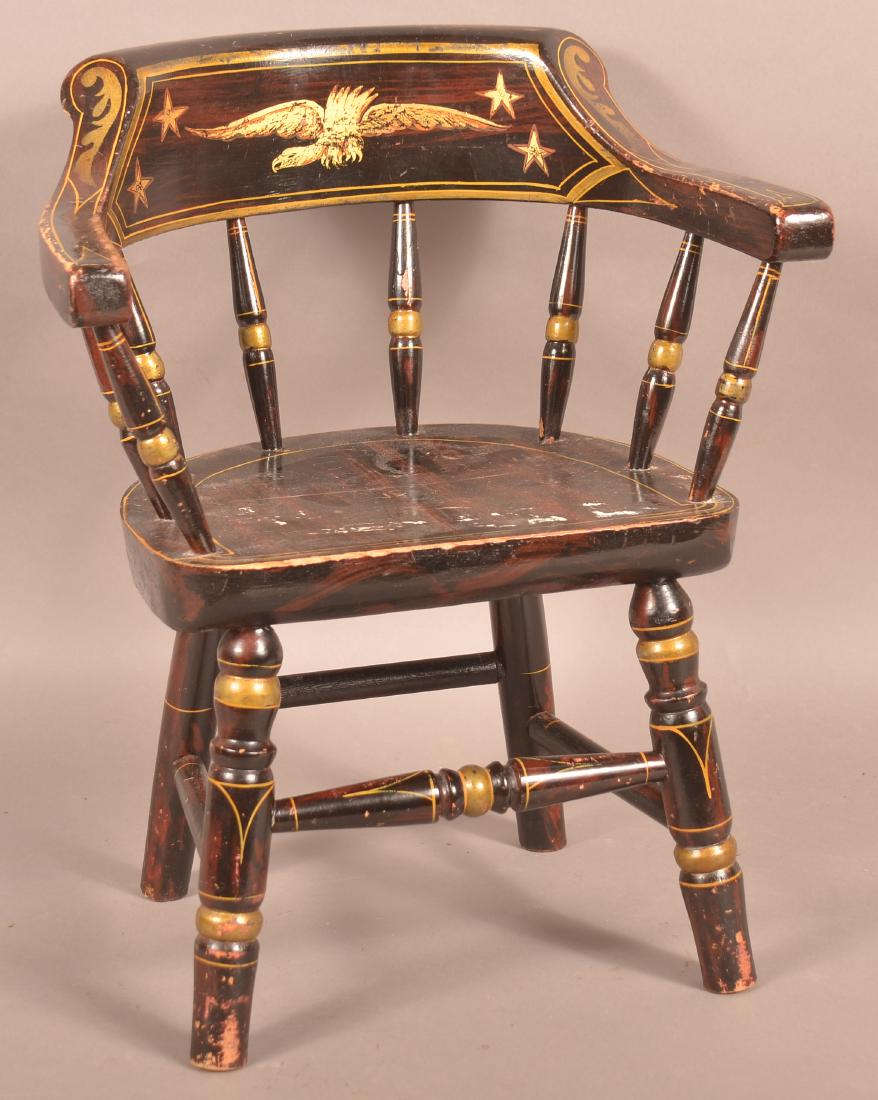 Antique Child's Paint Decorated Captains Chair. (1 of 3)