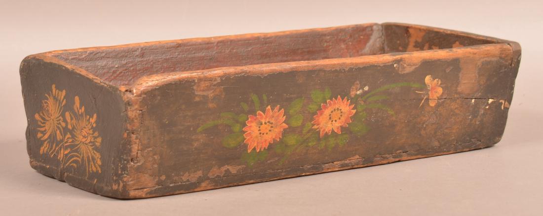 19th C. Floral Decorated Softwood Planter Box.: 19th Century Floral Decorated Softwood Planter Box. 17"w. Condition: Good with wear and losses.