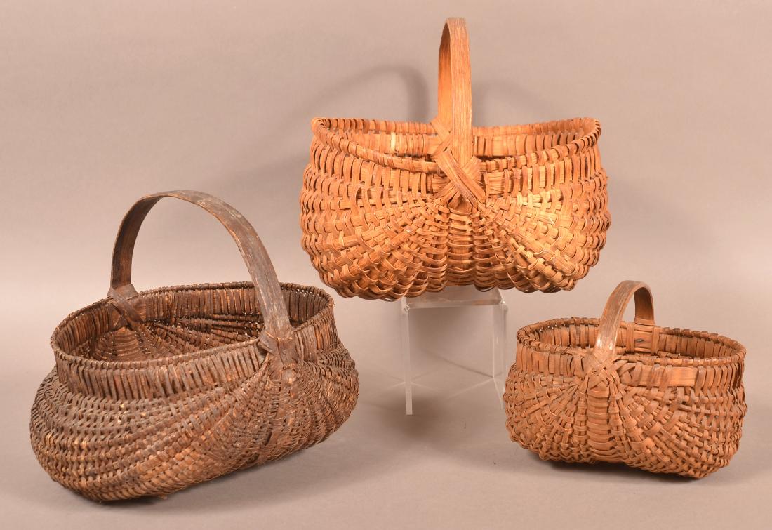 Three 19th Century Woven Oak Splint Baskets. (1 of 2)