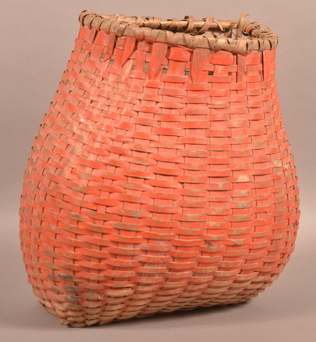 Red Painted Woven Oak Splint Pack Basket. (1 of 3)