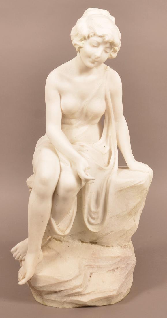 Carved Alabaster Semi-nude Woman Sculpture.: Carved Alabaster Semi-nude Sculpture of a Woman. 22-1/2"h. Condition: Good with wear and losses.