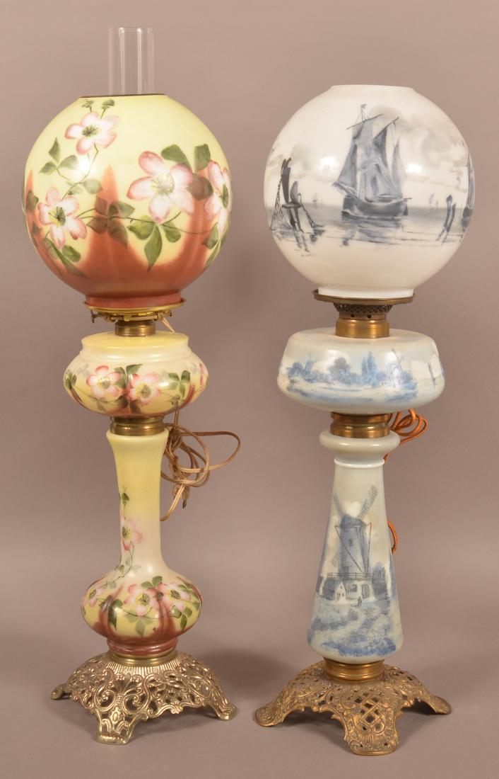 Two Antique Opaque White Glass Fluid Lamps. (1 of 3)