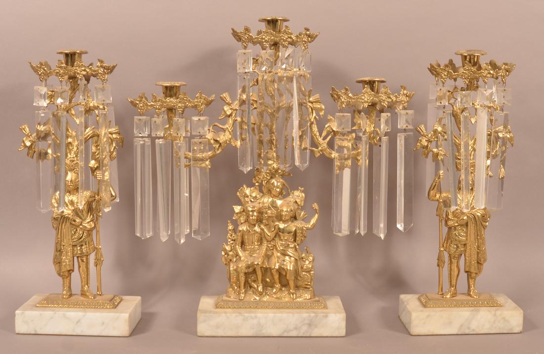 Three Piece Brass Girandole Garniture Set. (1 of 2)