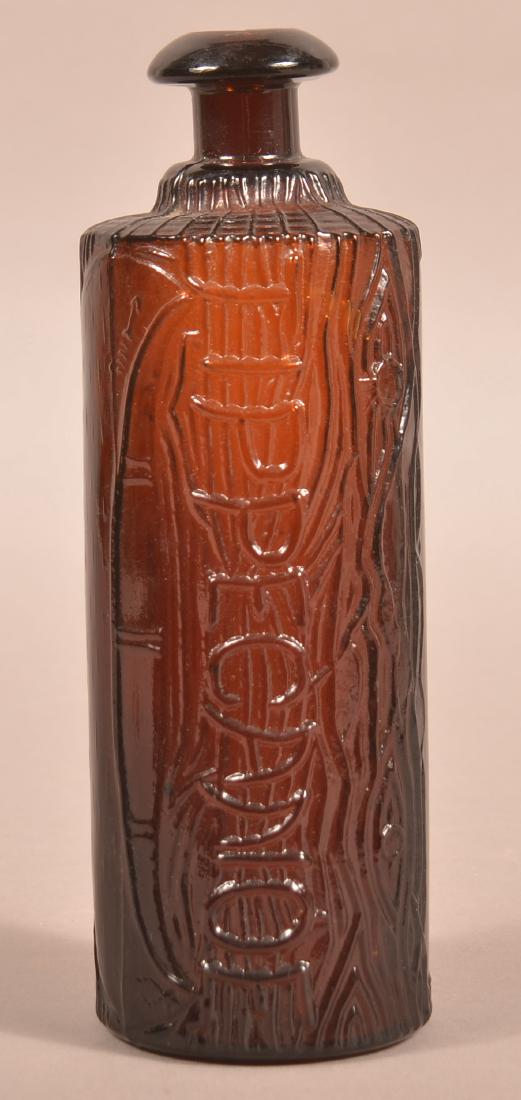 Dark Amber "Tippecanoe" Rochester N.Y. Bottle.: Dark Amber "Tippecanoe" Rochester N.Y. Bottle. Cylindrical form with canoe and bark decoration, in raised letters "Tippecanoe, H. H. Werner & Co". 9"h. Condition: Very good.