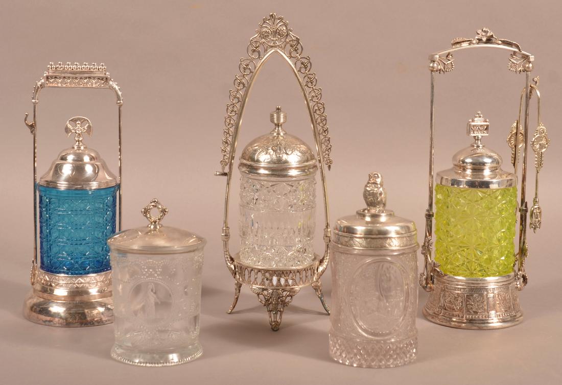 Five Various Antique Pattern Glass Pickle Castors. (1 of 1)