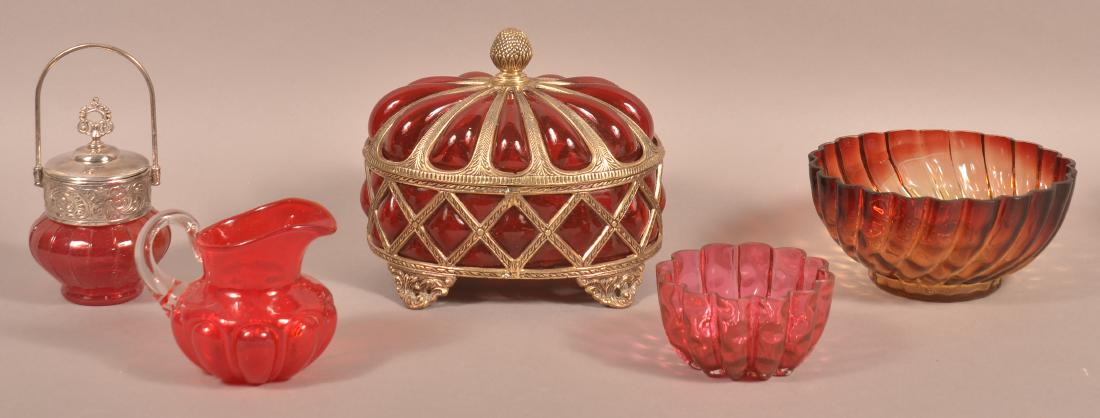 Five Various Antique Victorian Art Glass Pieces. (1 of 2)