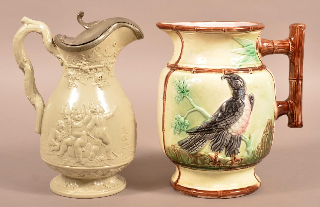 Antique Majolica and Jasper Pitchers. (1 of 3)