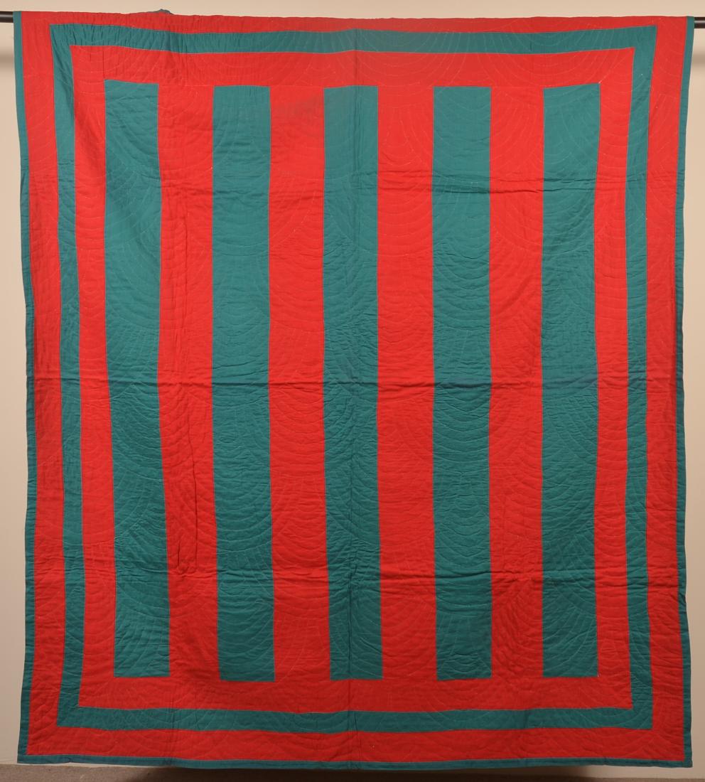 Red & Green Bar Pattern Patchwork Quilt. (1 of 4)