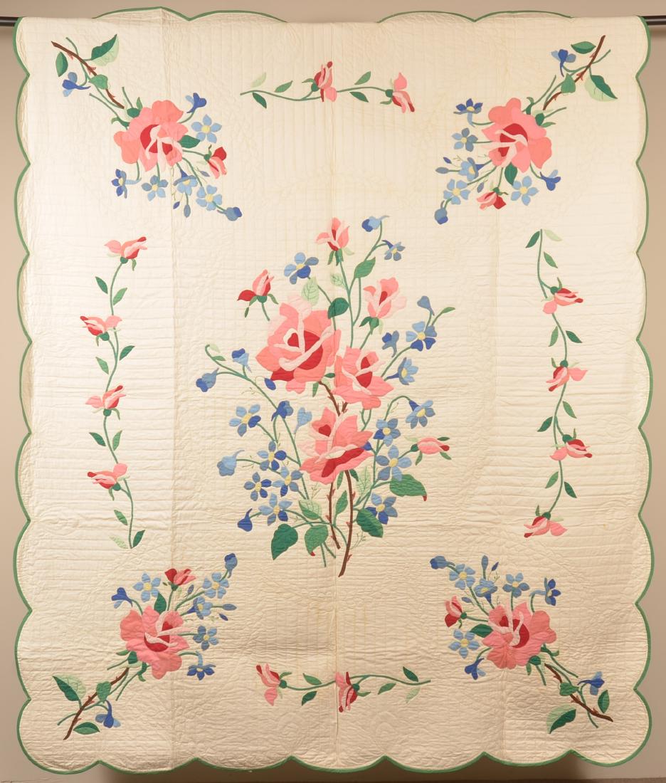 Vintage Floral Applique Patchwork Quilt. (1 of 4)