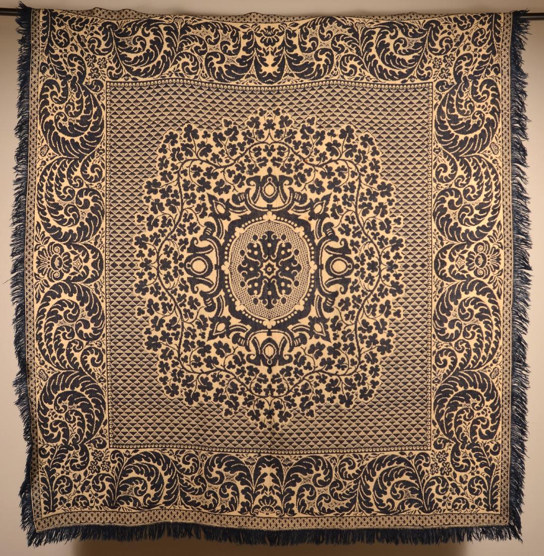 Blue and Neutral Single Part Jacquard Coverlet. (1 of 4)