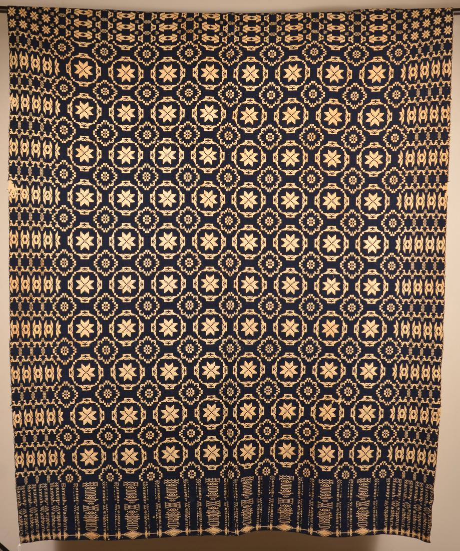 PA Blue and Neutral Two Part Overshot Coverlet. (1 of 4)