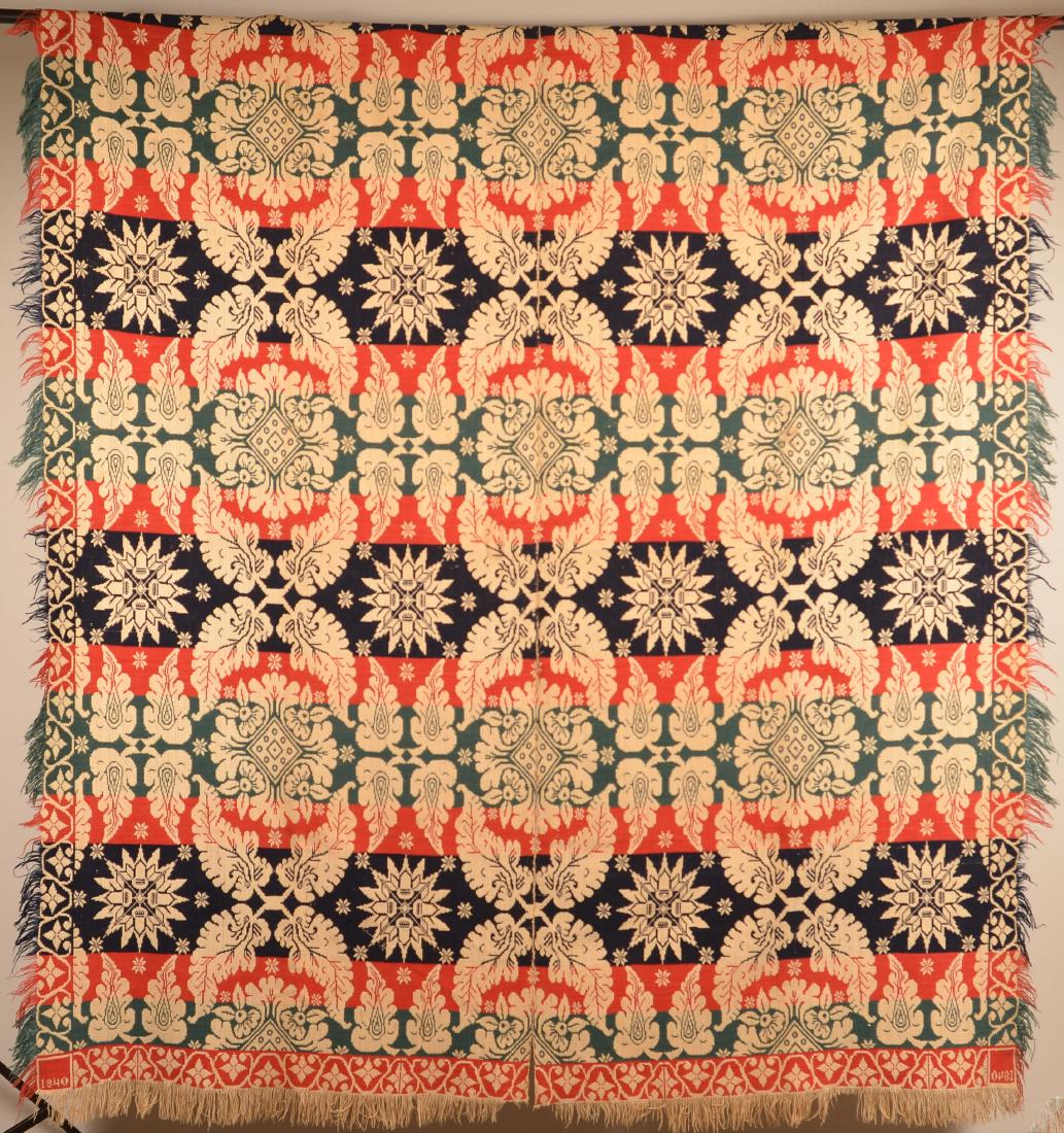 1840 Four Color Two Part Jacquard Coverlet. (1 of 4)
