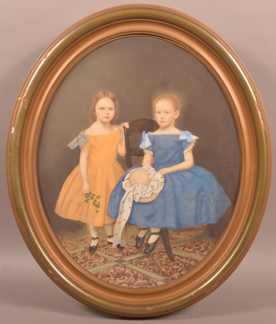 Oval Watercolor Painting of Two Young Girls. (1 of 2)