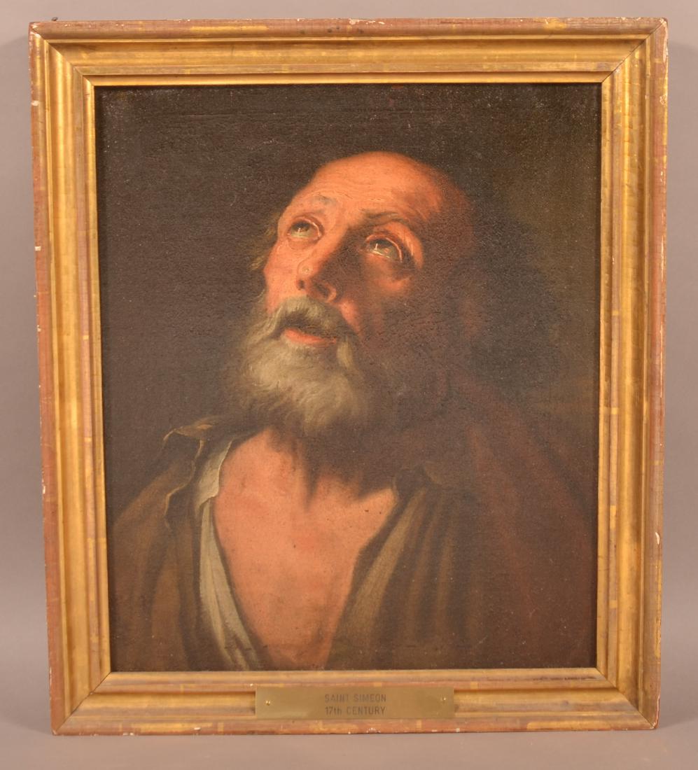 Unsigned Oil on Canvas Painting of Saint Simeon. (1 of 3)