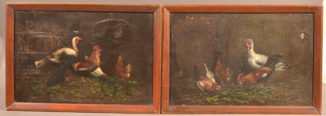 Two 19th Cent. Paintings of Turkeys & Chickens. (1 of 2)