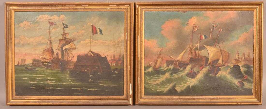 2 Oil on Canvas French Marine Scene Paintings. (1 of 4)