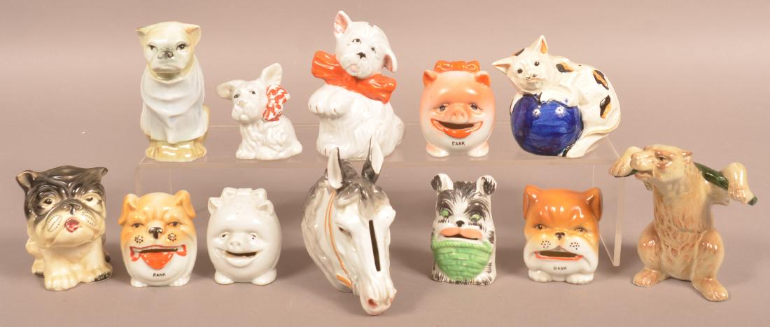 Twelve Glazed China Animal Figural Still Banks. (1 of 3)