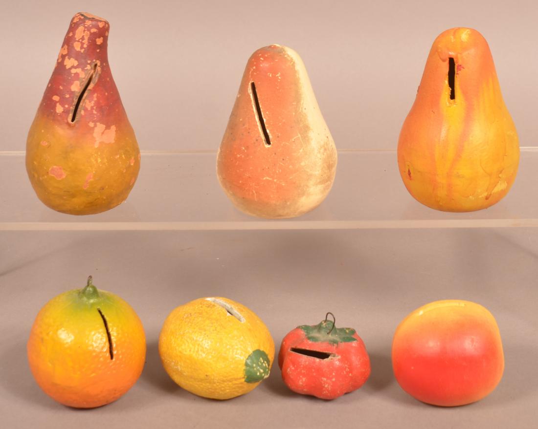 7 Cold-Painted Pottery Fruit/Gourd Still Banks. (1 of 3)