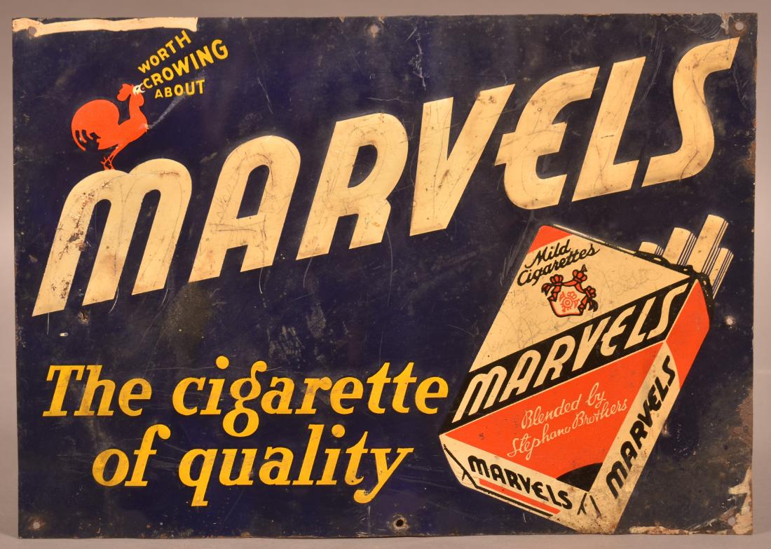 Vintage Marvels Cigarettes Tin Advertising Sign. (1 of 2)