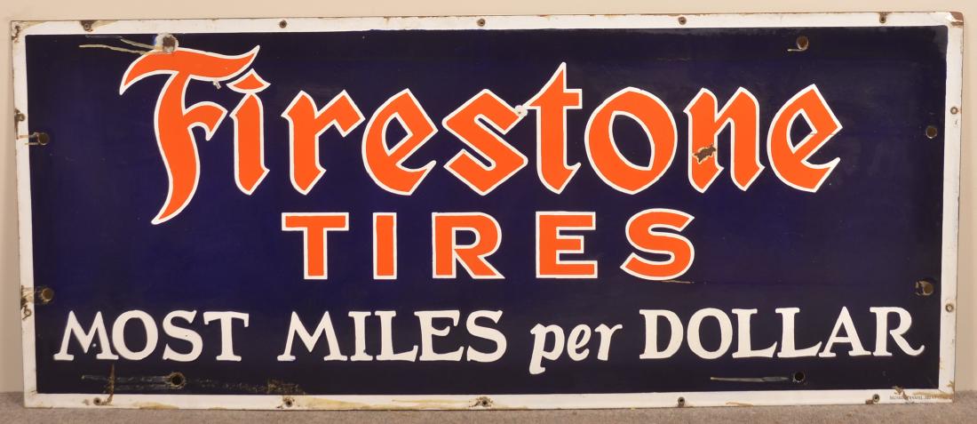 Firestone Tires 3 Color Porcelain Advertising Sign. (1 of 4)
