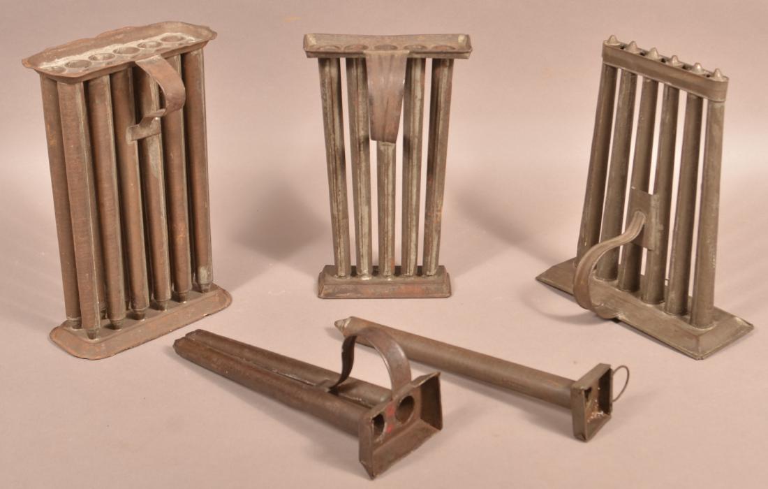 Five Various Antique Tin Candlemolds. (1 of 2)