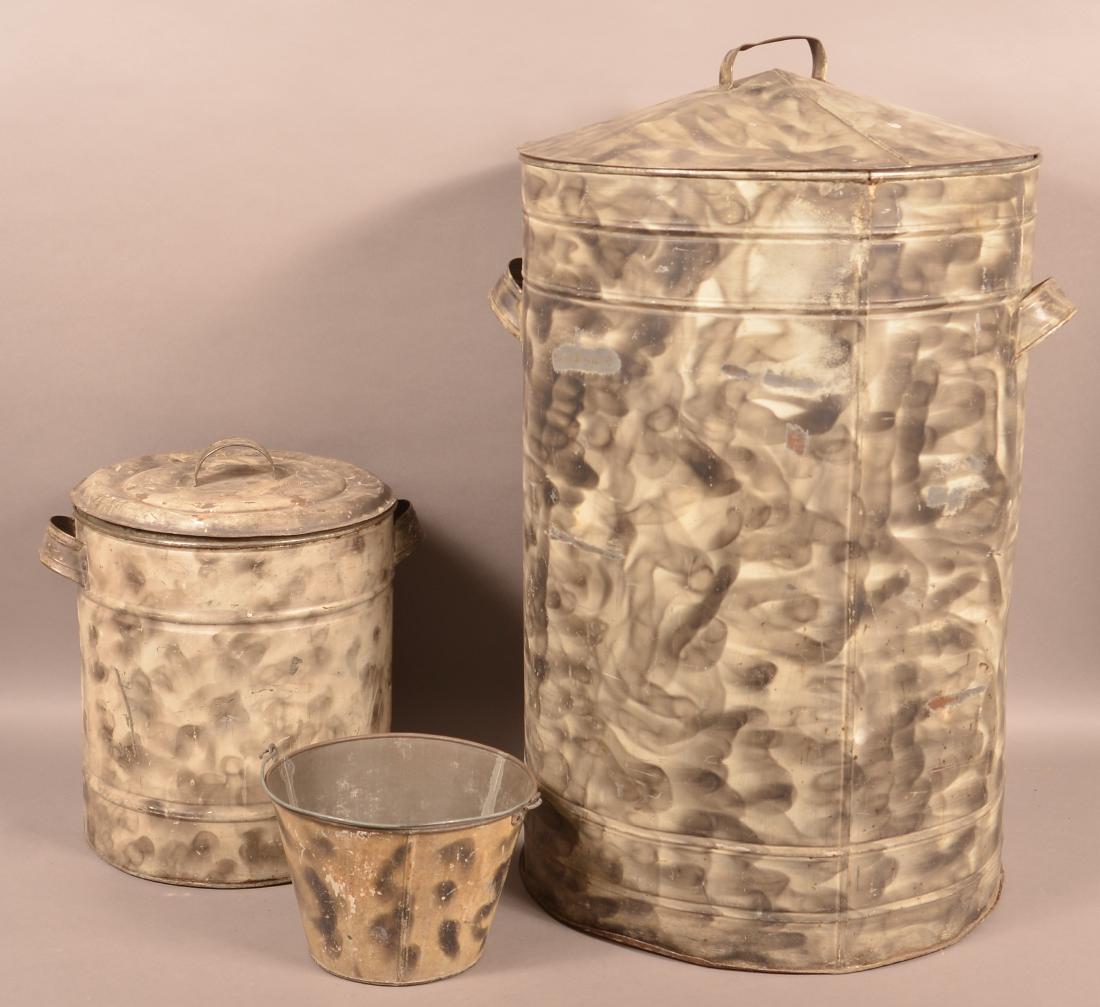 3 Pieces of 19th Century Smoke Decorated Tin. (1 of 2)