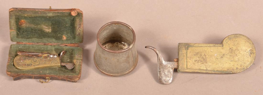 Two Antique Brass Lancets and a Tin Bleeder Cup. (1 of 2)