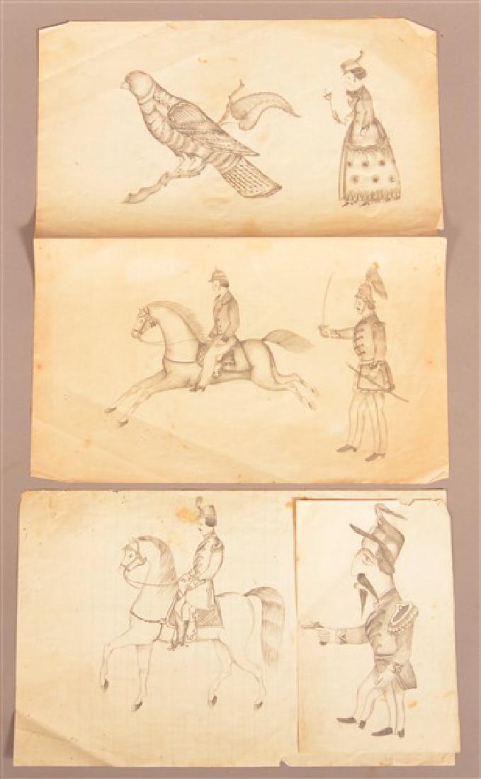 Two 19th c Pencil Drawings Lady & Soldier (1 of 5)