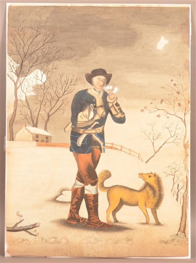Folk Art Watercolor One-Armed Man with Dog (1 of 4)