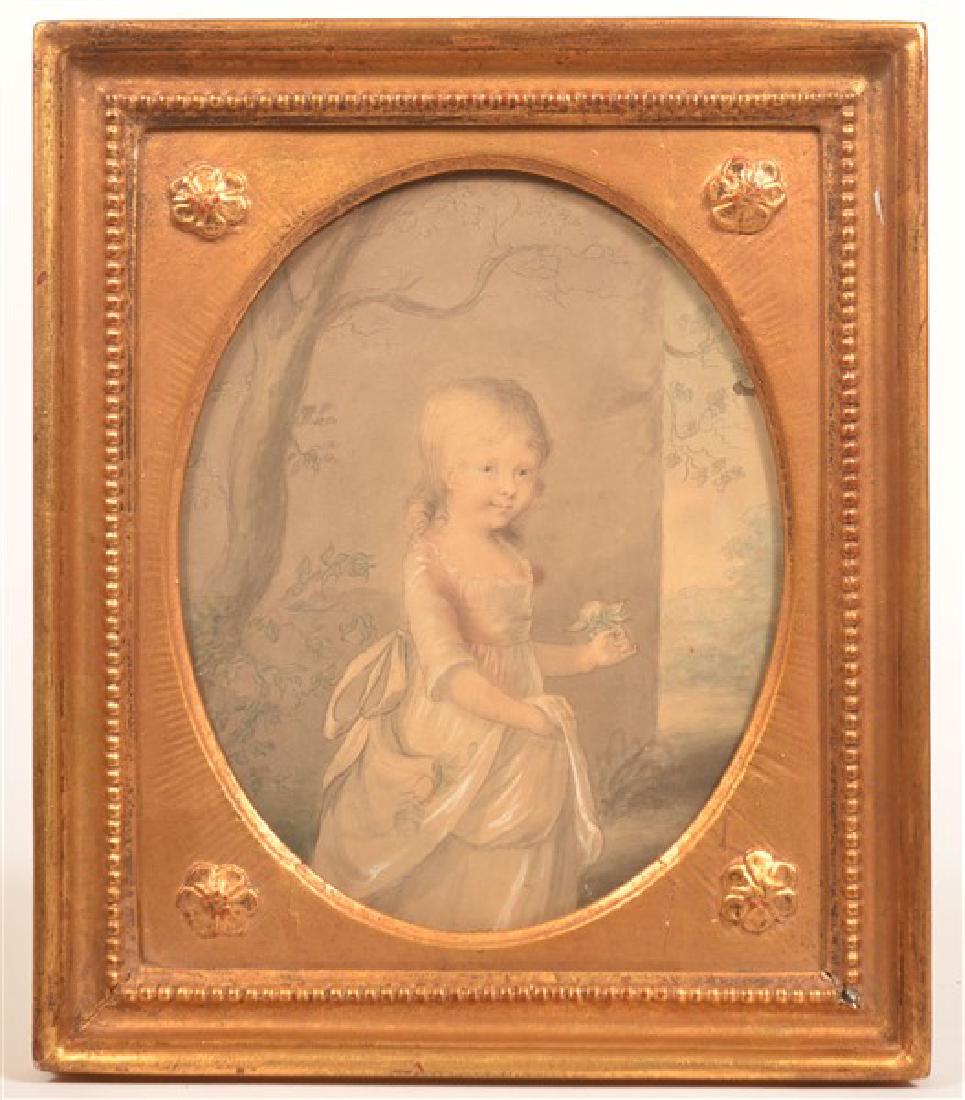 19th Century Watercolor Painting on Paper of a Girl. (1 of 3)