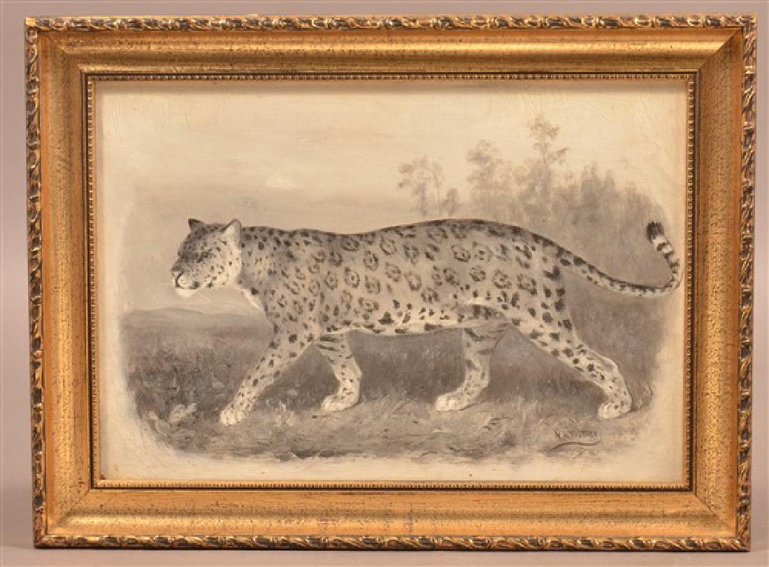 Small N.H. Trotter Oil Painting of Jaguar dated 1890. (1 of 5)