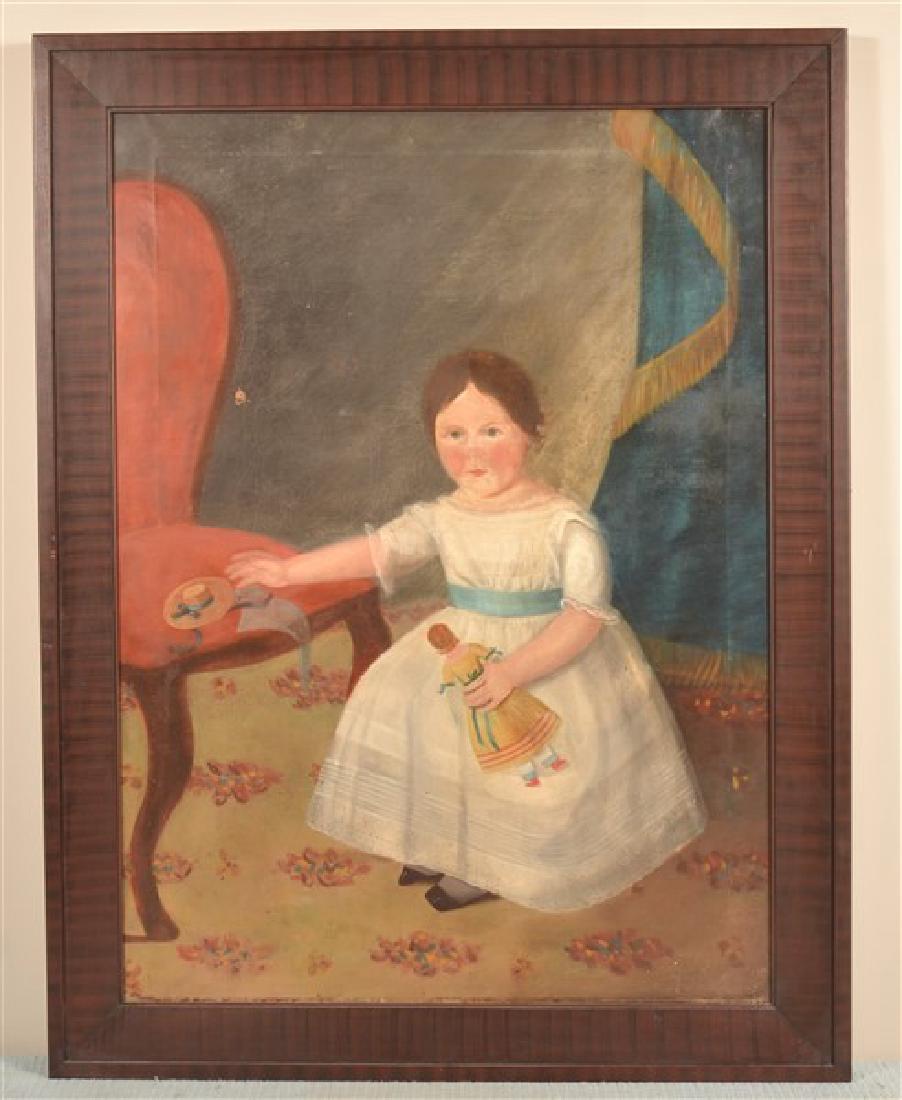 Oil on Canvas Painting of a Young Girl Holding a Doll. (1 of 4)