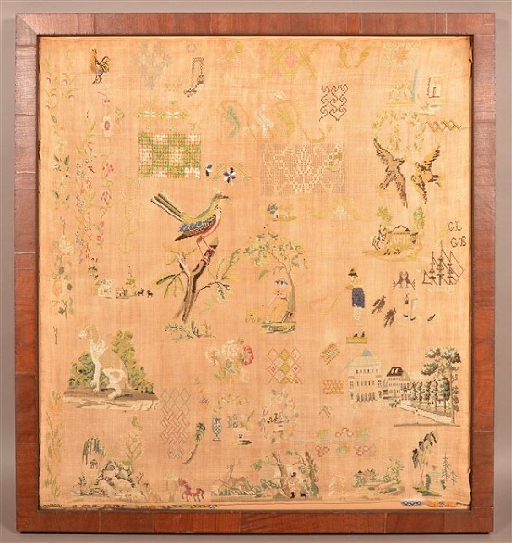 Framed Victorian Pictorial Sampler. (1 of 7)