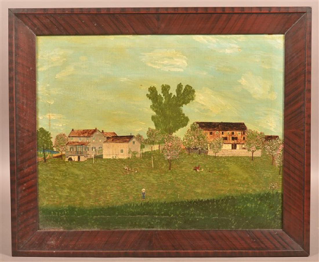19th century Oil on Canvas Farm Scene Painting. (1 of 3)