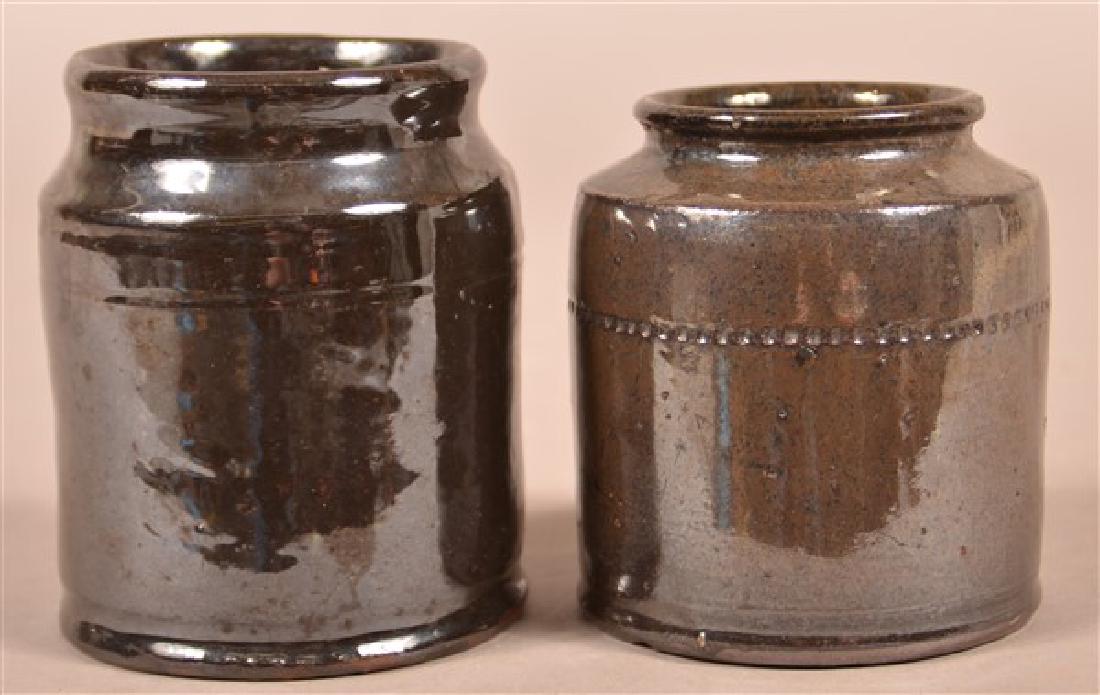 2 19th Century Manganese Glazed Redware Preserve Jars. (1 of 3)