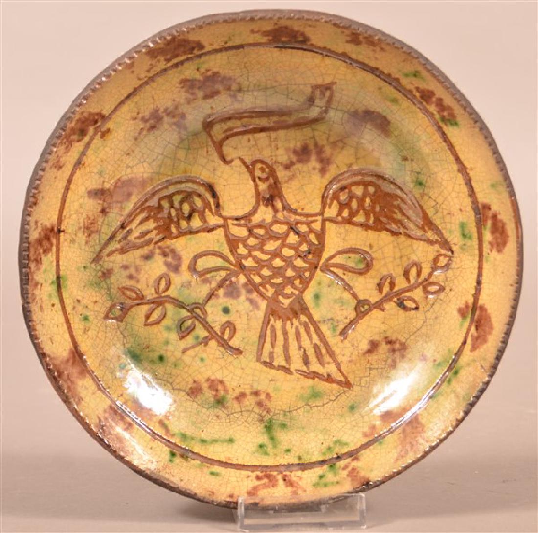 Medinger Pottery Sgrafitto Decorated Redware Plate. (1 of 2)