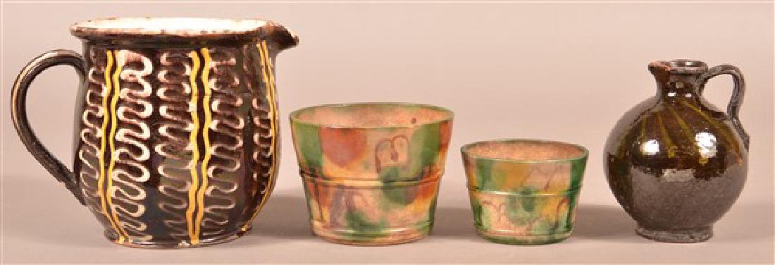 Four Various Pieces on Antique Glazed Redware. (1 of 2)