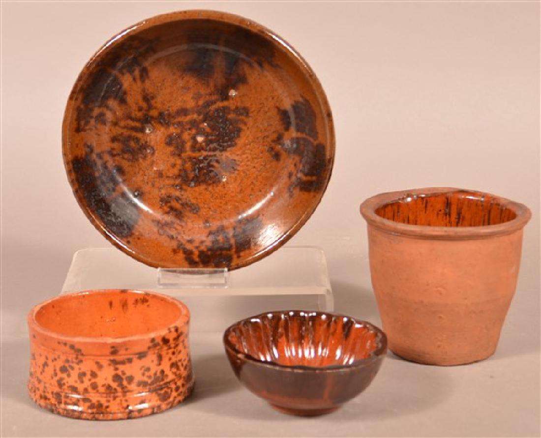 Four Various Pieces on Antique Glazed Redware. (1 of 2)