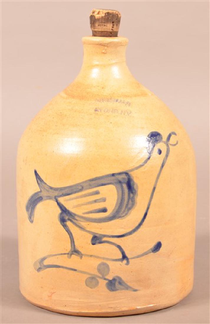 J. Fisher Stoneware Jug with Bird on Branch Decoration. (1 of 3)