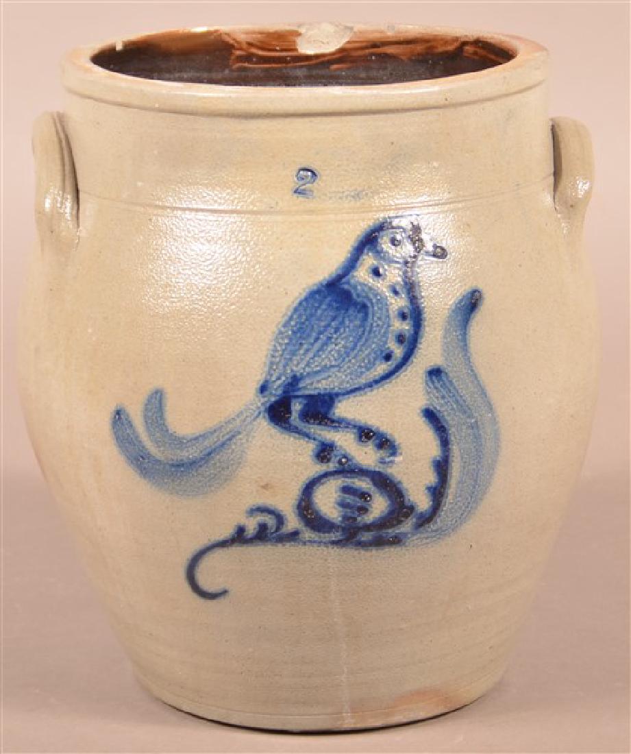 2 Gallon Crock with Cobalt Bird on Branch Decoration. (1 of 4)