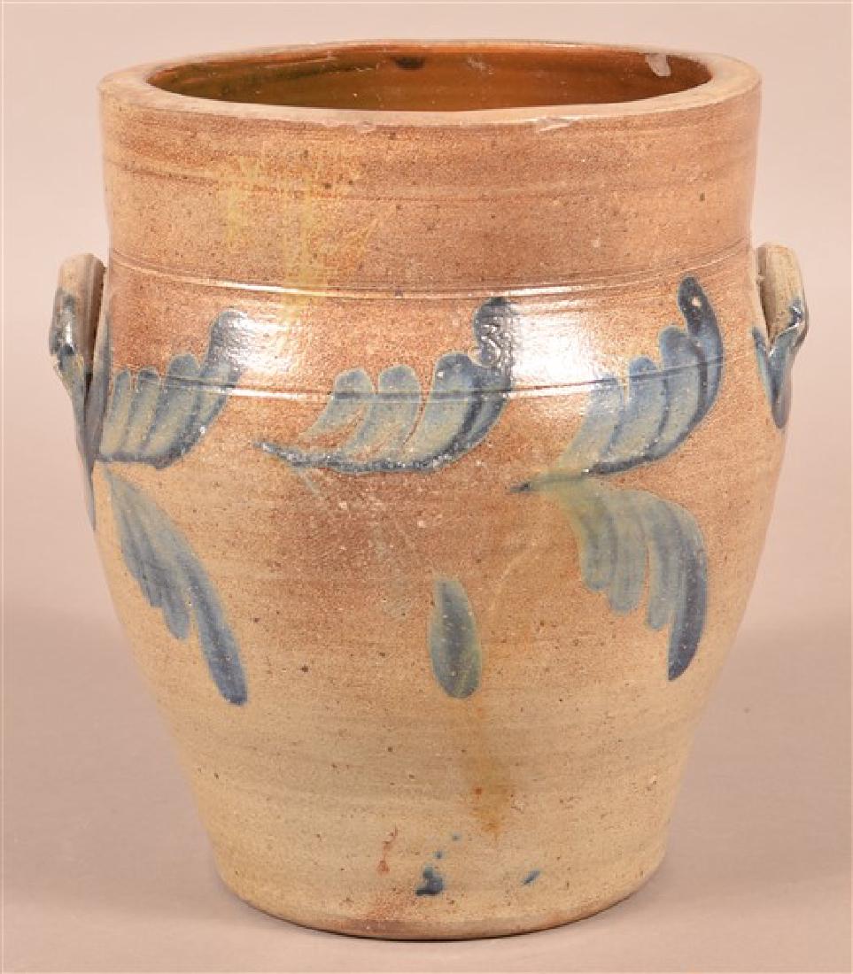 3 Gallon Foliate Blue Slip Decorated Stoneware Crock. (1 of 4)