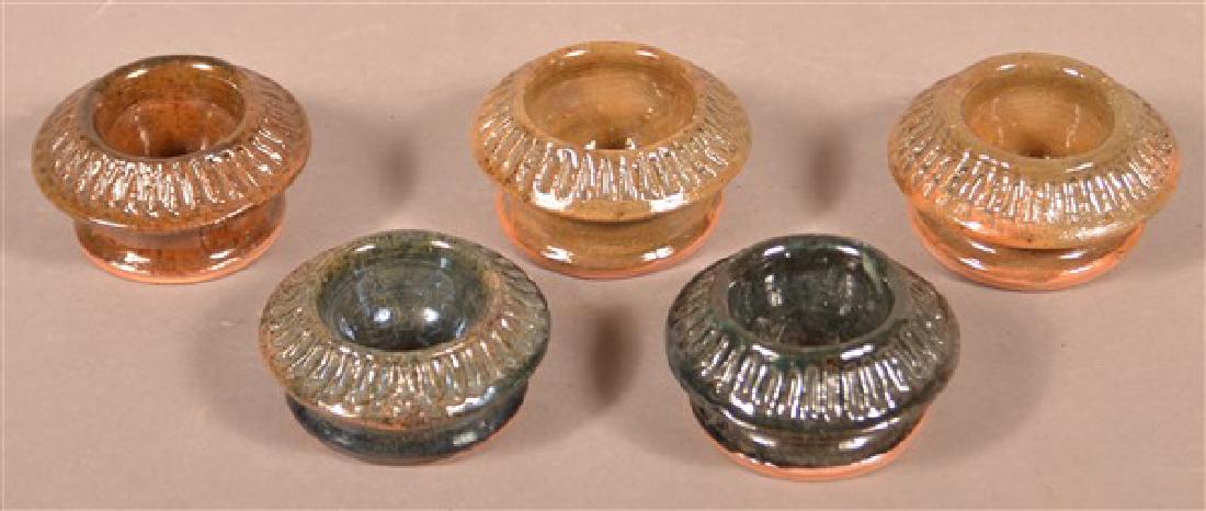 Five Stahl Glazed Redware Salt Dips Dated 1952. (1 of 3)