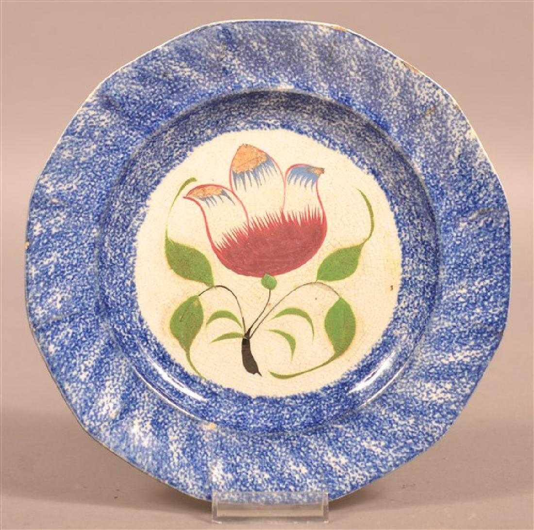 Blue Spatter Ironstone China Tulip Pattern Plate. (1 of 3)