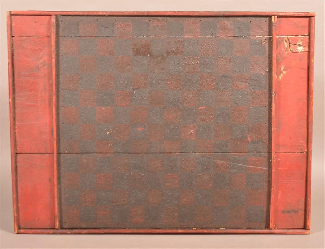Antique Red and Black Painted Wood Gameboard. (1 of 3)