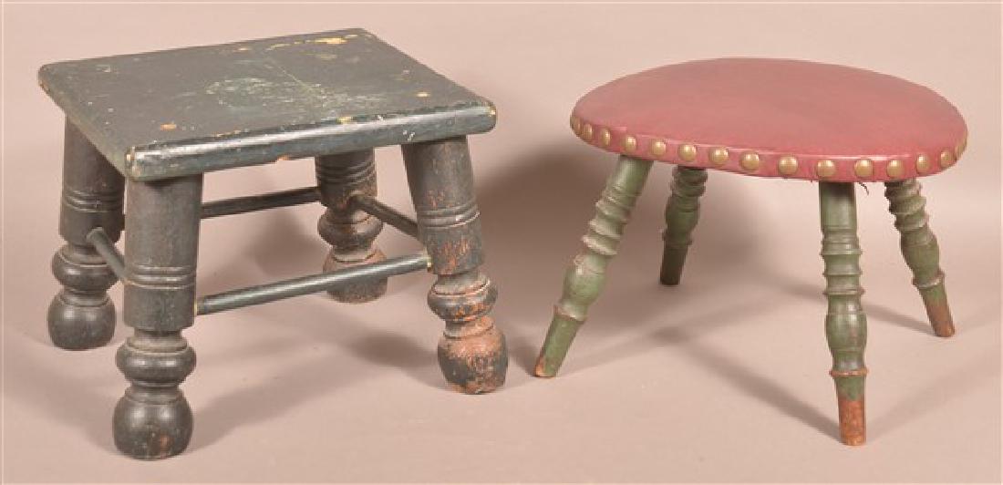 Two Various Green Painted Footstools. (1 of 2)